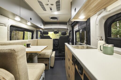 A picture of the interior of the 2024 Solis Pocket 36B from the back of the motorhome to the front.