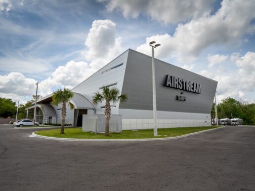 A picture of the exterior of Blue Compass RV's Airstream of Tampa dealership.