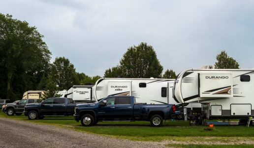 A picture of KZ RVs at the KZ/Venture 2023 owner’s club rally.