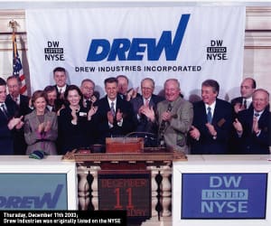 A picture of Drew Industries ringing the NYSE bell in December 2003 when the company first was listed on the stock exchange.