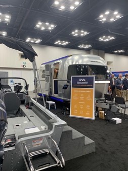 A picture of Airstream's eStream electric travel trailer on display at RVIA's booth during the National Conference of State Legislators.