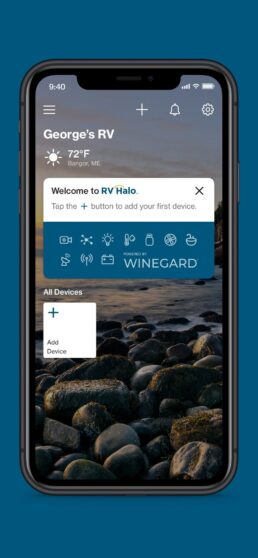 A picture of the home page of the Winegard RV Halo app.