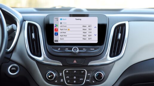 A picture of a dashboard screen with Airstream's Stream Connect App connected to Apple Car Play.