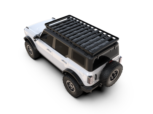 An overhead picture of the Dometic Slimline II roof rack atop a white Ford Bronco.