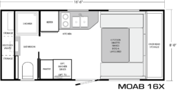 A picture of the floorplan for Recreational Specialties' 2024 Moab motorhome.