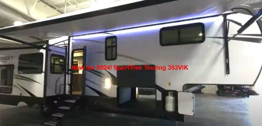 A screenshot of the exterior of the 2024 Venture SportTrek Touring Edition fifth wheel.