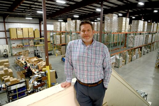 A picture of WFCO Technologies' Bobby Raatz standing inside the company's plant in Elkhart, Indiana.