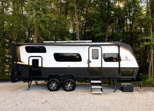 A picture of the exterior of Ember RV's 2024 Overland Series 240TKR, the manufacturer's first toy hauler model.