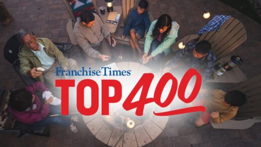 A picture of people sitting around a campfire with the words "Franchise Times Top 400" overlayed on top of the picture.