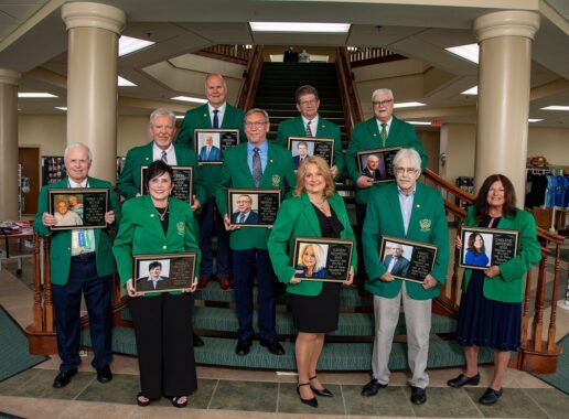 A picture of the RV MH Hall of Fame Class of 2023 on the steps of the Hall of Fame.