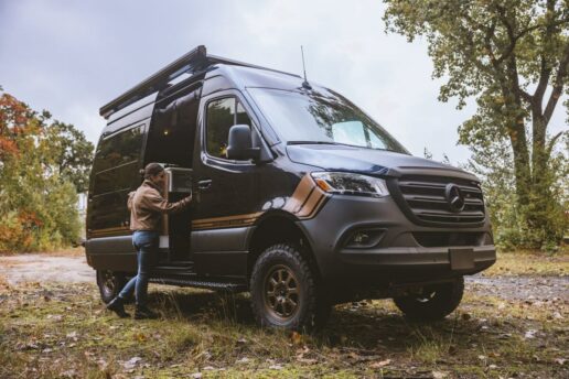 A picture of the exterior of a 2024 Storyteller Overland Mode adventure van.