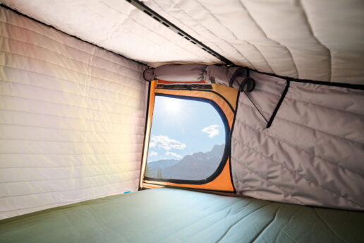 A picture of Super Pacific's Therma Puff insulation kit installed on the X1 pop-up tent.