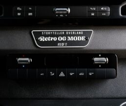 A picture of special badging intside the 2024 Storyteller Overland Retro OG Mode adventure van.