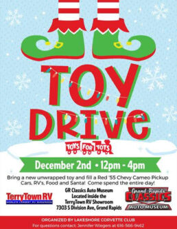 A picture of Terry Town RV's flyer for its Toys for Toys donation drive Dec. 2, 2023. The image has elf shoes and striped socks above the information about the donation drive.