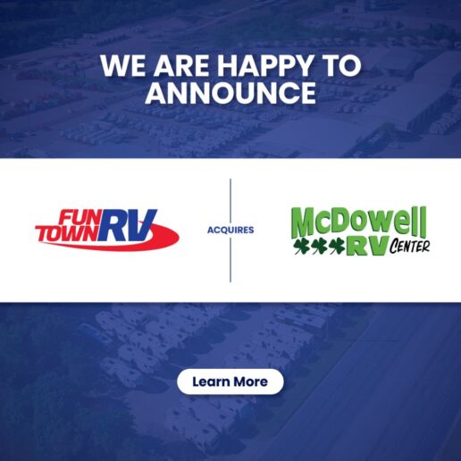 A picture of the Fun Town RV and McDowell RV partnership graphic.