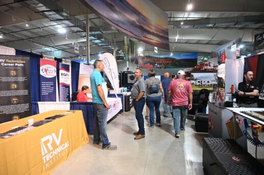 A picture of exhibits at the RV/ MH Hall of Fame Supplier's Show.