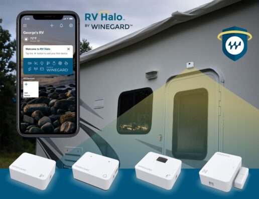 A picture of an RV Halo Smart RV Ecosystem graphic featuring sensors.