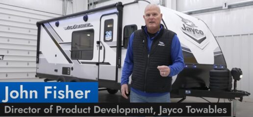 A screenshot of a video walkthrough for the 2024 Jayco Jay Feather travel trailer