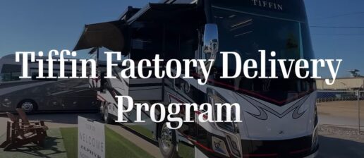 A screenshot of a video about Tiffin Motorhomes' factory delivery program.