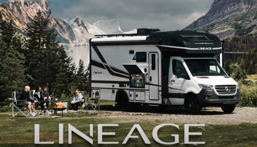 A screenshot of a video about Grand Design's new Lineage motorhome.