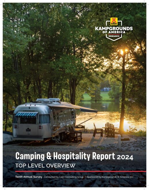 A picture of the cover of the 2024 KOA Hospitality and Camping Report.