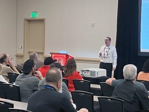 A picture of Carefree of Colorado's Kevin Jastrem leading an educational session at the 2024 NTP-Stag Expo.