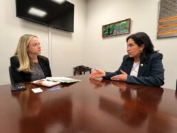 A picture of OHI board member Ali Rasmussen (R) meeting with Florida Sen. Rick Scott's senior policy advisor (L). 