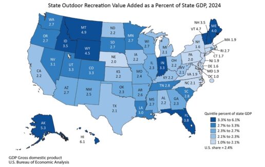 A map of indicating gross domestic product growth in the U.S. in the fourth quarter of fiscal year 2024