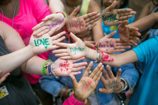 Photo of children's decorated hands at Care Camp.