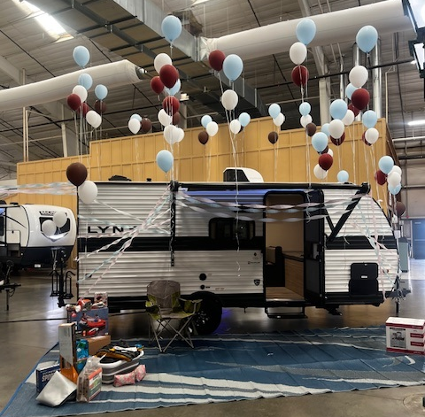 A Heartland RV travel trailer that was given to a Colorado family through the Make-A-Wish program and Lazydays RV of Loveland.