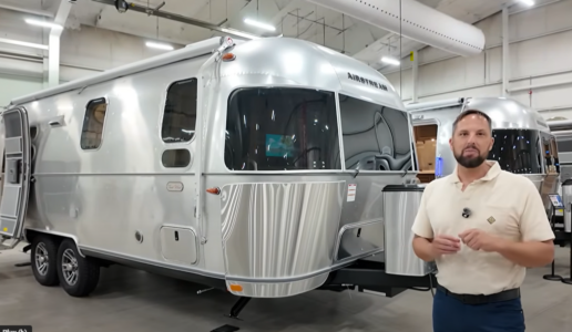 A screenshot from a walkthrough video of the 2026 Airstream Tradewind 25FB.