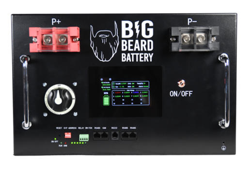 A photo of Big Beard Battery's Beast battery with touch screen.