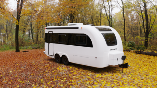 A photo of an Awaken RV travel trailer, which includes Battle Born Batteries from Dragonfly Energy.