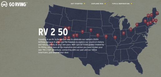 A graphic of destinations on Go RVing's RV-2-50 Campaign tour.