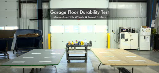 A screenshot from Grand Design's flooring test video.