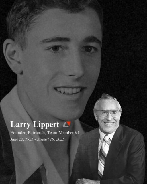 A graphic announcing the passing of Lippert founder Larry Lippert.