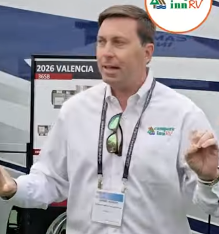 A screenshot from a Campers Inn RV pep talk at America's Largest RV Show in Hershey, Pennsylvania.
