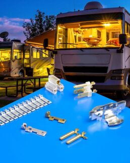 a photo of Etco's power products in front of a motorhome.