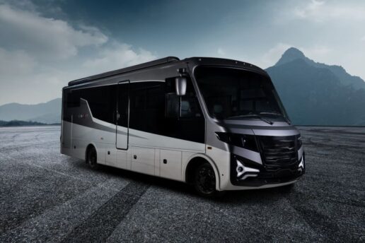 A photo of Entegra Coach's Embark, a hybrid electric Type A motorhome.
