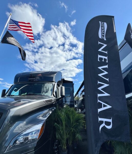 A Newmar sign at America's Largest RV Show in Hershey, Pennsylvania.
