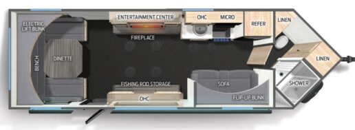 A graphic showing the floor plan of the 2026 Forest River Campsite Ice 17VM.