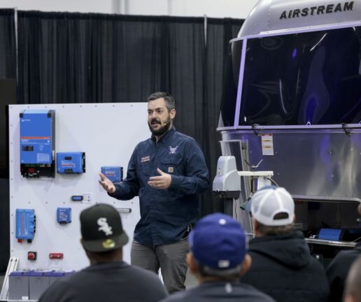 A photo of an instructor at the Dragonfly Energy Trailing Summit in Reno, Nevada.