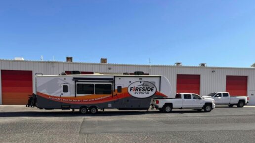 A photo of a Fireside RV Rentals trailer.