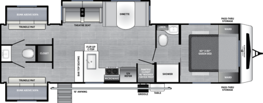 The floorplan for the Freedom Express Liberty Edition 330BHJJ.