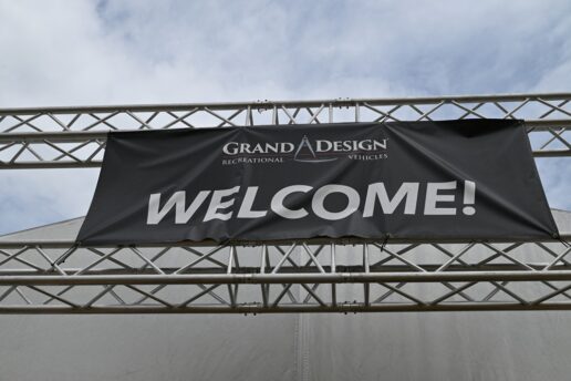 A Grand Design RV sign that reads: Welcome.