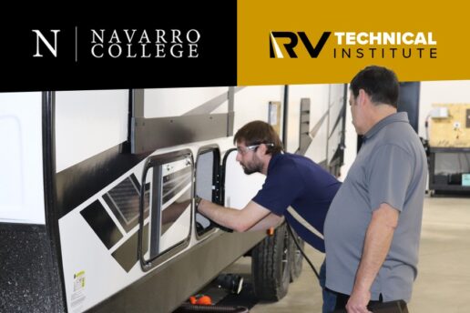 A photo showing RV technicians working on an RV.
