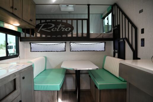 An interior photo of the Sunset Park RV Retro Jitterbug model.