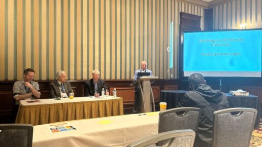 An RVDA Convention Panel of (left to right) Warren Patton, Martin Onken and Steve Lewis discuss the RV Rental industry.