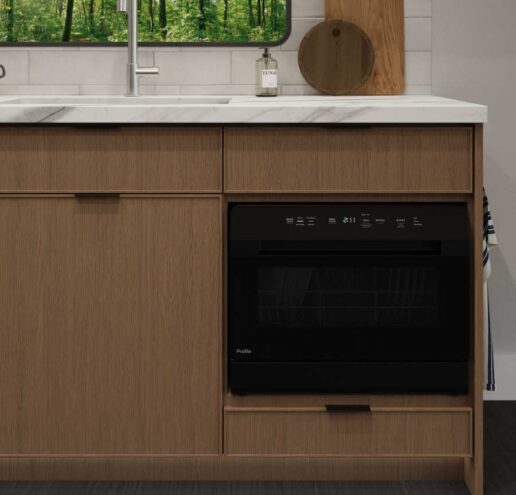 A photo of the GE Profile countertop dishwasher which can also be installed into cabinetry.