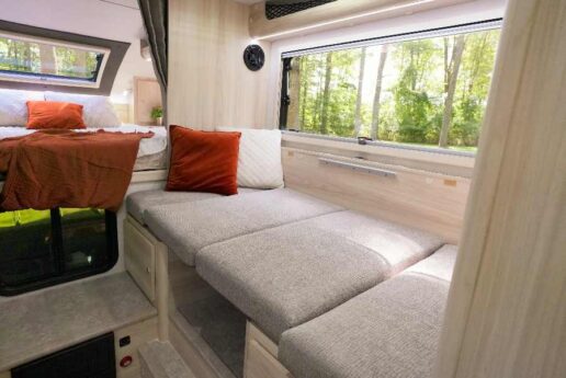 A photo showing the interior of the 2026 nuCamp Cirrus 920.